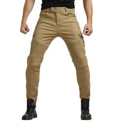 YOUCAI Herren Slim Fit Motorrad Jeans mit Protektoren Knie Und Hüftprotektoren Stretch Slim Fit Denim Motorradhose Cargo Motorradjeans Schutzhose Biker Pants,Gelb,S von YOUCAI