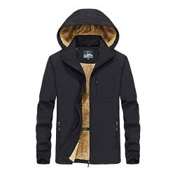 YOUCAI Herren Softshelljacke Outdoorjacke mit Kapuze Windjacke Funktionsjacke für Wandern Camping Fleece Gefüttert Jacke Übergangsjacke Gefüttert Windbreaker,Schwarz,XL von YOUCAI