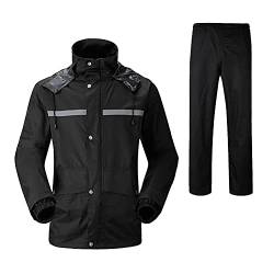 YOUCAI Herren Wasserdichtes Jacken mit Kapuze und Regenhose mit Reflexstreifen Regenmantel Regenbekleidung Outdoor Motorrad wasserdichtes Radfahren Splits Regenanzüge Arbeitskleidung Schwarz 3XL von YOUCAI