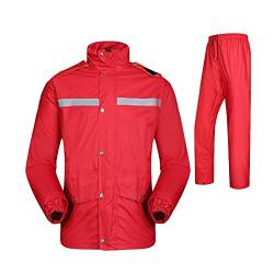 YOUCAI Herren Wasserdichtes Jacken mit Kapuze und Regenhose mit Reflexstreifen Regenmantel Regenbekleidung Outdoor Motorrad wasserdichtes Radfahren Splits Regenanzüge Arbeitskleidung rot 3XL von YOUCAI