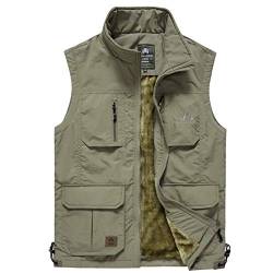 YOUCAI Herren Weste mit Plüsch Gefüttert Outdoor Sport Bodywarmer Gilet Herbst Winter Vest Sport Weste mit Stehkragen Tasche,Khaki,M von YOUCAI