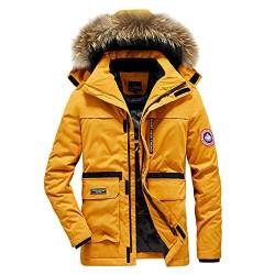 YOUCAI Herren Winterjacke Parka Jacke Warm Daunenjacke Hooded Puffer Jacket Steppjacke Gefüttert mit Abnehmbarer Kapuze,Gelb,XL von YOUCAI