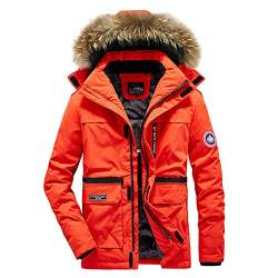 YOUCAI Herren Winterjacke Parka Jacke Warm Daunenjacke Hooded Puffer Jacket Steppjacke Gefüttert mit Abnehmbarer Kapuze,Rot,XXL von YOUCAI