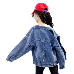 YOUCAI Mädchen Jeansjacke mit Muster Denim Jacke Übergangsjacke Kinder Jeans Jacke Mantel Frühling Herbst Casual Outwear,Blau3,140 von YOUCAI