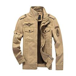 YOUCAI Military Jacke Herren Herbst Winter Übergangsjacke Leichte Fliegerjacke Stehkragen Funktionsjacke Winddicht Wasserdicht Sportjacke Bomber Jacke Multi Taschen Armee Jacke Feldjacke,Khaki, von YOUCAI