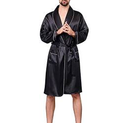 YOUCAI Schlafrock Kimono Herren Männer Pyjama Frühling Sommer Herbst Schlafanzug Satin Weich Gemütlich Lange Ärmel Sleepwear Modern Schlafshirt Casual Morgenmantel Sleepshirt,Schwarz1,M von YOUCAI