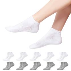 YOUCHAN Sneaker Socken Damen Herren 10 Paar Atmungsaktives Mesh Sportsocken Kurze Halbsocken Baumwollsocken-Weiß-Grau 43-46 von YOUCHAN