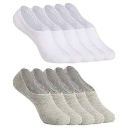 YOUCHAN Sneaker Socken Damen Herren Füßlinge 10 Paar Footies Unsichtbare Kurze No Show Socken Großes Silikonpad Anti Rutsch_Weiß-Grau, 35-38 von YOUCHAN