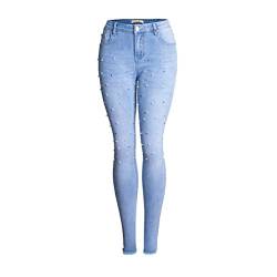 YOUJIA Damen Freizeithose mit Perlen Stretch Skinny Denim Hosen Slim Fit Jeanshose Ripped Jeans (Hell Blau, 2XL) von YOUJIA