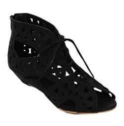 YOUJIA Damen Komfort Römersandalen Keilabsatz Gladiator Sandalen Schnüren Sommerschuhe (#1 Schwarz, EU 35) von YOUJIA