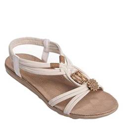 YOUJIA Frauen Casual Peep-Toe Flache Schuhe Römische Slingback Flip Flops Sommer Sandalen (Beige, EU 38/38.5) von YOUJIA