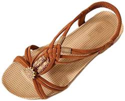 YOUJIA Frauen Casual Peep-Toe Flache Schuhe Römische Slingback Flip Flops Sommer Sandalen (Braun, EU 38/38.5) von YOUJIA