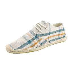 YOUJIA Unisex-Erwachsene Plaid Espadrilles Slip-On Canvas Schuhe Casual Strand Sommer Flats (#3 Beige, EU 43) von YOUJIA