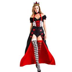 YOUJIAA Frauen Halloween Outfit Rote Herz-Poker Königin Kostüm Lange Partykleider Abendkleid - Schwarz Rot, CN L von YOUJIAA