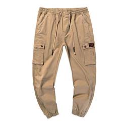 YOUJIAA Herren Cargohosen Einfarbig Übergröße Elastische Taille Multi-Taschen Harem Outdoorhose Jogginghose mit Tunnelzug (Khaki, CN 6XL) von YOUJIAA