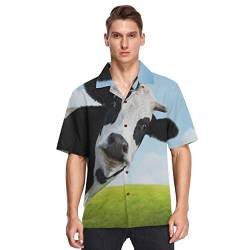 Herren Kurzarm Hawaiihemd 3D-Tier-Kuh-Gesicht Männer Casual Funky Hawaii Hemd Button Down Urlaub Hemd Reise Shirt Strand Beilaufig Freizeit Hemd von YOUJUNER
