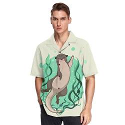 Herren Kurzarm Hawaiihemd Cartoon-Tier-Otter Männer Casual Funky Hawaii Hemd Button Down Urlaub Hemd Reise Shirt Strand Beilaufig Freizeit Hemd von YOUJUNER