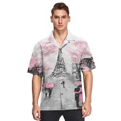 Herren Kurzarm Hawaiihemd Eiffelturm Paris Frankreich Männer Casual Funky Hawaii Hemd Button Down Urlaub Hemd Reise Shirt Strand Beilaufig Freizeit Hemd von YOUJUNER