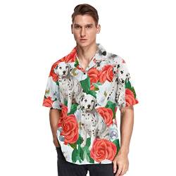 Herren Kurzarm Hawaiihemd Florales Dalmatiner-Muster Männer Casual Funky Hawaii Hemd Button Down Urlaub Hemd Reise Shirt Strand Beilaufig Freizeit Hemd von YOUJUNER