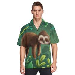 Herren Kurzarm Hawaiihemd Grüne Blätter Nettes Faultier Männer Casual Funky Hawaii Hemd Button Down Urlaub Hemd Reise Shirt Strand Beilaufig Freizeit Hemd von YOUJUNER