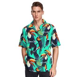 Herren Kurzarm Hawaiihemd Tropisches Vogel-Tukan-Muster Männer Casual Funky Hawaii Hemd Button Down Urlaub Hemd Reise Shirt Strand Beilaufig Freizeit Hemd von YOUJUNER