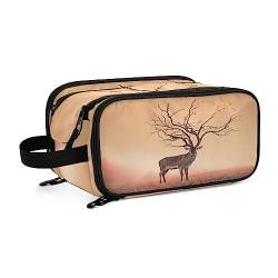 Kulturbeutel Baum Hirsch Große Kosmetiktasche Kulturtasche Waschtasche Make Up Tasche Waschbeutel Schminktasche für Damen Mädchen von YOUJUNER