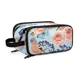 Kulturbeutel Blumen-Blumen-Rosen-Vogel Große Kosmetiktasche Kulturtasche Waschtasche Make Up Tasche Waschbeutel Schminktasche für Damen Mädchen von YOUJUNER