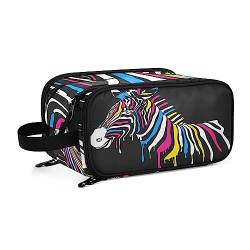 Kulturbeutel Bunter Zebra-Druck Große Kosmetiktasche Kulturtasche Waschtasche Make Up Tasche Waschbeutel Schminktasche für Damen Mädchen von YOUJUNER