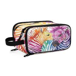 Kulturbeutel Bunter Zebradruck Große Kosmetiktasche Kulturtasche Waschtasche Make Up Tasche Waschbeutel Schminktasche für Damen Mädchen von YOUJUNER