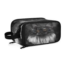 Kulturbeutel Schwarze Maine-Coon-Katze Große Kosmetiktasche Kulturtasche Waschtasche Make Up Tasche Waschbeutel Schminktasche für Damen Mädchen von YOUJUNER