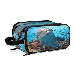 Kulturbeutel Sea Dolphin Print Große Kosmetiktasche Kulturtasche Waschtasche Make Up Tasche Waschbeutel Schminktasche für Damen Mädchen von YOUJUNER