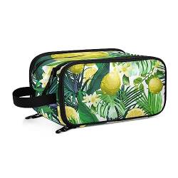 Kulturbeutel Tropische Blätter gelbe Zitrone Große Kosmetiktasche Kulturtasche Waschtasche Make Up Tasche Waschbeutel Schminktasche für Damen Mädchen von YOUJUNER