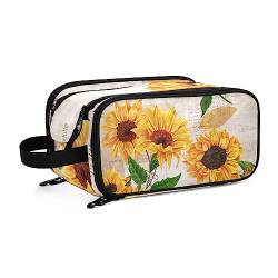 Kulturbeutel Weinlese-Sonnenblume Große Kosmetiktasche Kulturtasche Waschtasche Make Up Tasche Waschbeutel Schminktasche für Damen Mädchen von YOUJUNER