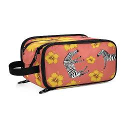 Kulturbeutel Zebra-Druck-Blume Große Kosmetiktasche Kulturtasche Waschtasche Make Up Tasche Waschbeutel Schminktasche für Damen Mädchen von YOUJUNER