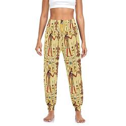 YOUJUNER Damen Haremshose Alte Hieroglyphen ägyptische Götter Yogahose Tanzhose Jogginghose Yoga Pilates Hosen Freizeithosen Yoga Hose von YOUJUNER