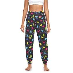 YOUJUNER Damen Haremshose Buntes Dinosaurier-Muster Yogahose Tanzhose Jogginghose Yoga Pilates Hosen Freizeithosen Yoga Hose von YOUJUNER