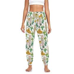 YOUJUNER Damen Haremshose Mexikanischer Lama-Kaktus Yogahose Tanzhose Jogginghose Yoga Pilates Hosen Freizeithosen Yoga Hose von YOUJUNER