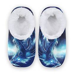 YOUJUNER Damen Hausschuhe Fantasy-Drache Memory Schaum Slippers für Frauen Winter Warme Pantoffeln Geschlossene Haus Schuhe Bequeme Schlafzimmer Schuhe Baumwolleschuhe von YOUJUNER