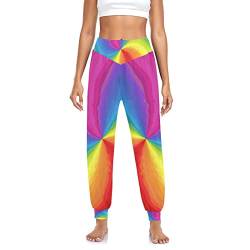 YOUJUNER Damen Hose Yoga Hose Bunt Abstrakt Regenbogen Hohe Taille Haremshose Bequeme Lose Lounge Hose Strandhose Sweatpants, mehrfarbig, XXL von YOUJUNER