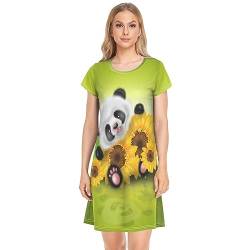 YOUJUNER Damen Nachthemd Cute Panda Sonnenblume Nighties Nachthemd Kurzarm Nachthemd Nachtwäsche Loungewear T-Shirt Kleid, mehrfarbig, 36 von YOUJUNER