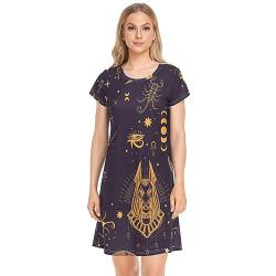 YOUJUNER Damen Nachthemden Ägyptischer Anubis Scorpion Ancient Nachtwäsche Kurzarm Schlafshirt Sommer Sleepshirt Nachtkleid Schlafhemd von YOUJUNER