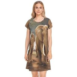 YOUJUNER Damen Nachthemden Afrika Elefant Nachtwäsche Kurzarm Schlafshirt Sommer Sleepshirt Nachtkleid Schlafhemd von YOUJUNER