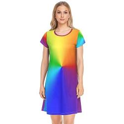 YOUJUNER Damen Nachthemden Bunter Regenbogen-Druck Nachtwäsche Kurzarm Schlafshirt Sommer Sleepshirt Nachtkleid Schlafhemd von YOUJUNER