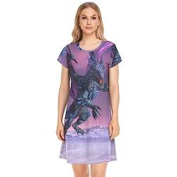 YOUJUNER Damen Nachthemden Fantasy-Drachen-Design Nachtwäsche Kurzarm Schlafshirt Sommer Sleepshirt Nachtkleid Schlafhemd von YOUJUNER