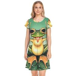 YOUJUNER Damen Nachthemden Lustiger Frosch Nachtwäsche Kurzarm Schlafshirt Sommer Sleepshirt Nachtkleid Schlafhemd von YOUJUNER