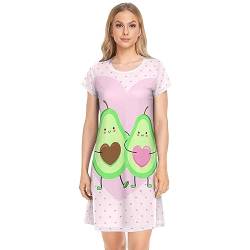 YOUJUNER Damen Nachthemden Nette Avocado-Liebe Nachtwäsche Kurzarm Schlafshirt Sommer Sleepshirt Nachtkleid Schlafhemd von YOUJUNER