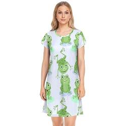 YOUJUNER Damen Nachthemden Nette grüne Frösche Nachtwäsche Kurzarm Schlafshirt Sommer Sleepshirt Nachtkleid Schlafhemd von YOUJUNER