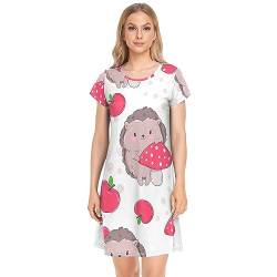 YOUJUNER Damen Nachthemden Netter Igel-Pilz Nachtwäsche Kurzarm Schlafshirt Sommer Sleepshirt Nachtkleid Schlafhemd von YOUJUNER