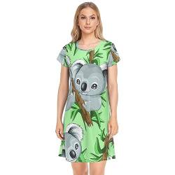 YOUJUNER Damen Nachthemden Niedlicher Koala-Druck Nachtwäsche Kurzarm Schlafshirt Sommer Sleepshirt Nachtkleid Schlafhemd von YOUJUNER