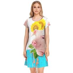 YOUJUNER Damen Nachthemden Schönes Schwein Nachtwäsche Kurzarm Schlafshirt Sommer Sleepshirt Nachtkleid Schlafhemd von YOUJUNER